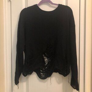 Iro Jeans Distressed Crew Neck Sweater Black Size S